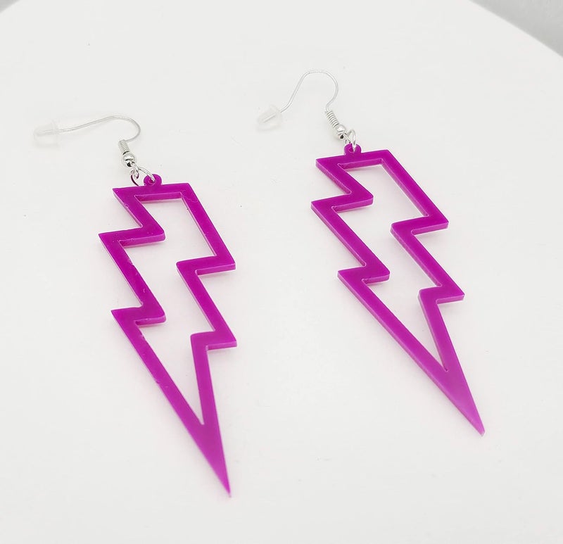 Modpide 80s Neon Earrings Hollow Lightning Bolt Halloween Punk Retro Earrings for Women 80's Party Accessories - Image 3
